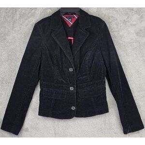 Tommy Hilfiger Jacket Womens Size 6 Black Corduroy Preppy Button Up Long Sleeve